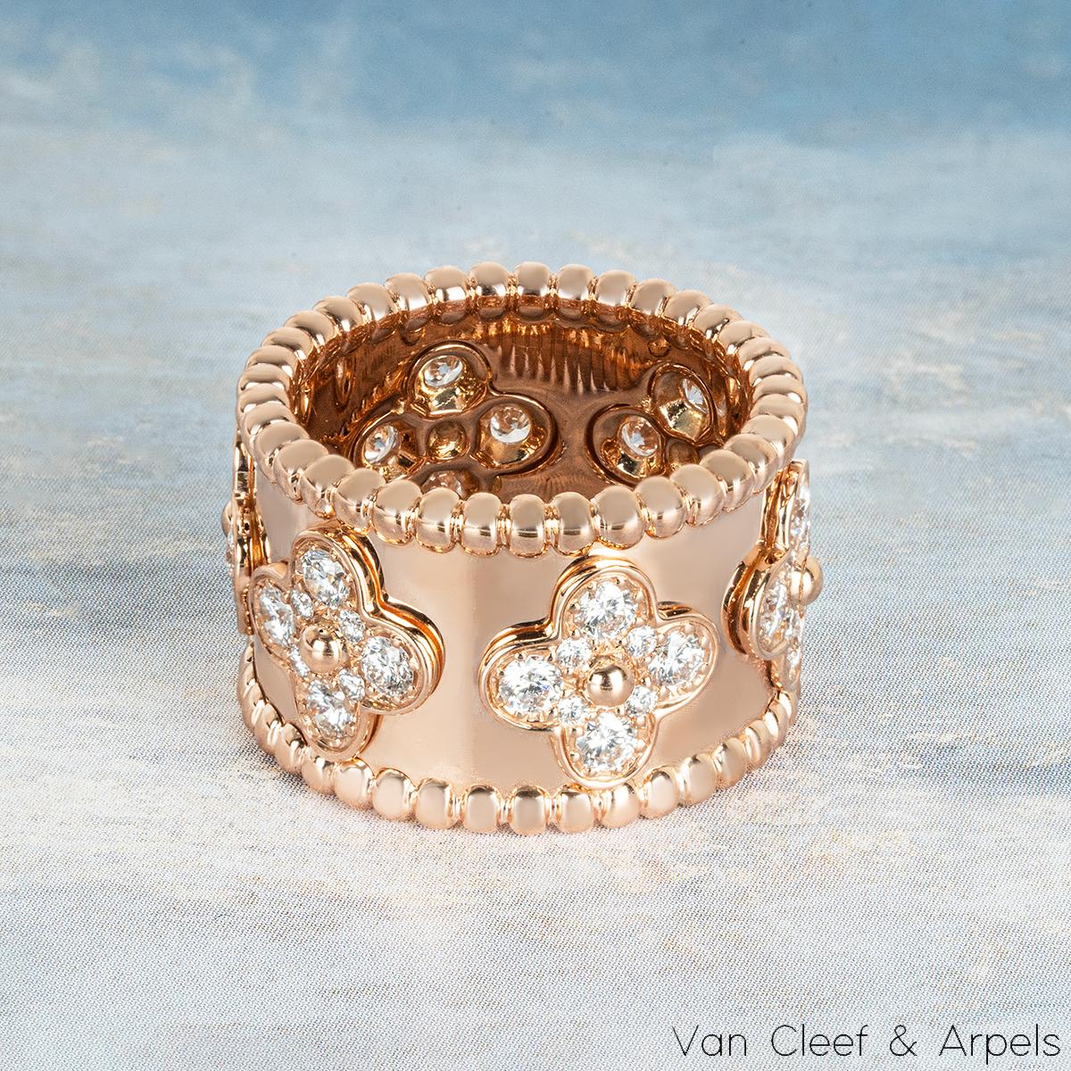 Van Cleef & Arpels Rose Gold Diamond Perlee Clovers Medium Ring For Sale 1