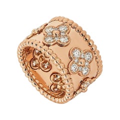 Van Cleef & Arpels Rose Gold Diamond Perlee Clovers Medium Ring