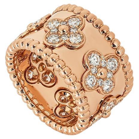Van Cleef & Arpels Rose Gold Diamond Perlee Clovers Medium Ring For Sale