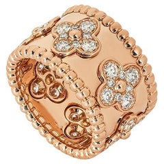 Vintage Van Cleef & Arpels Rose Gold Diamond Perlee Clovers Medium Ring