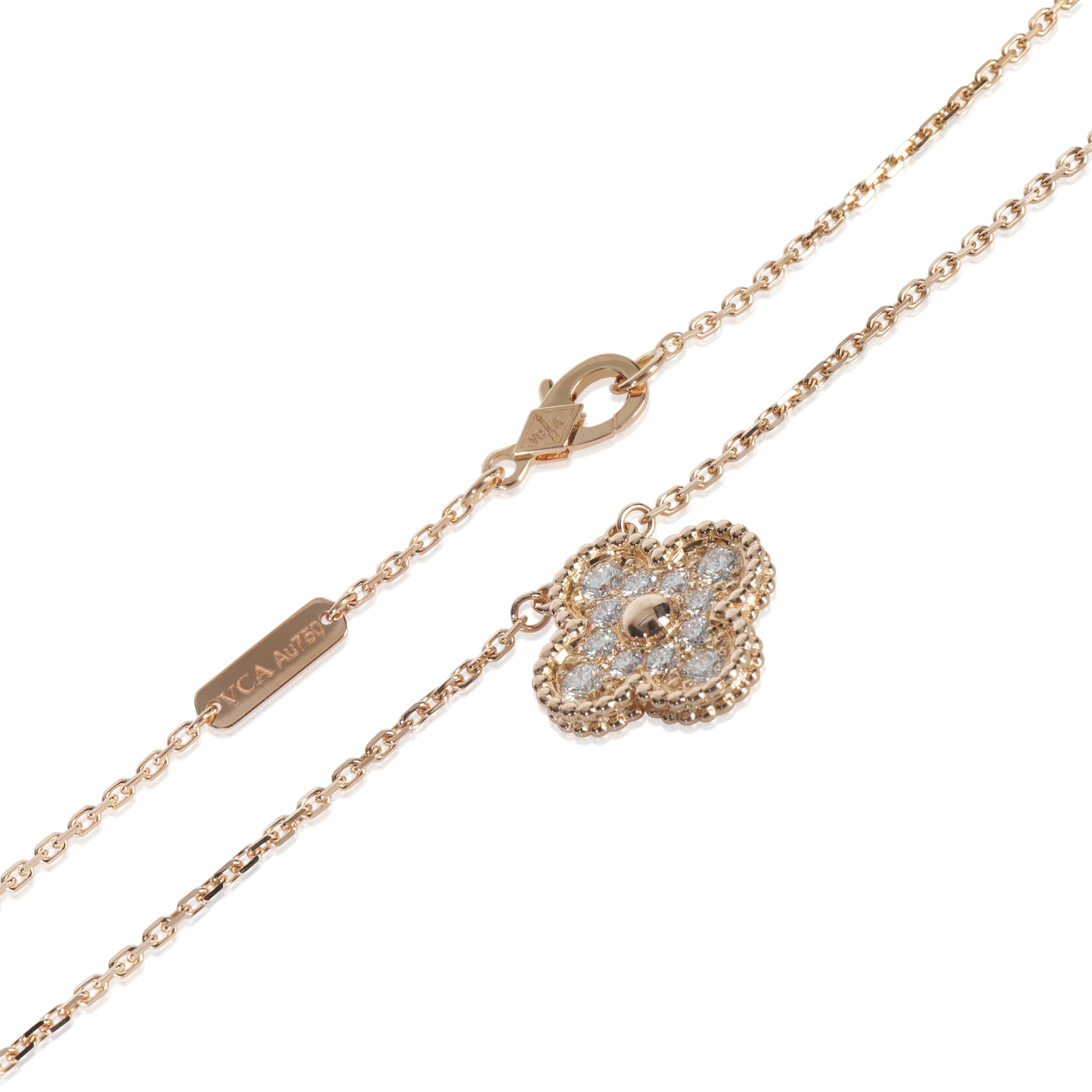 Van Cleef & Arpels Rose Gold Diamond Vintage Alhambra Pendant In Excellent Condition For Sale In New York, NY