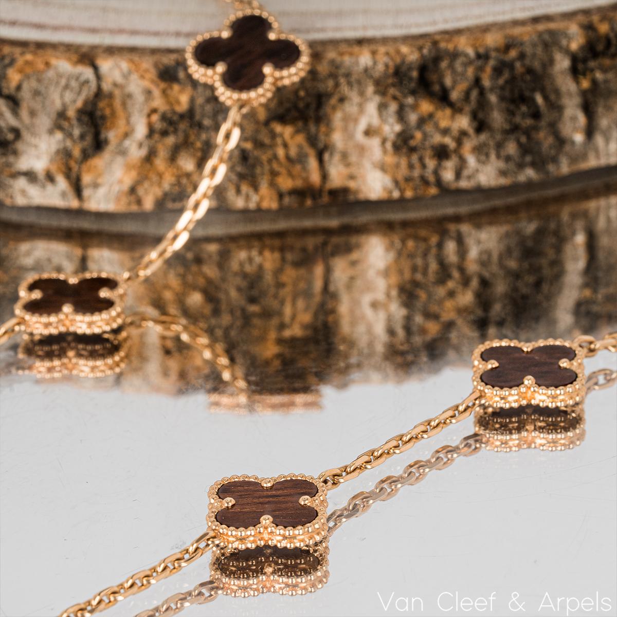 Van Cleef & Arpels Rose Gold Letterwood Vintage Alhambra 20 Motif Necklace 1