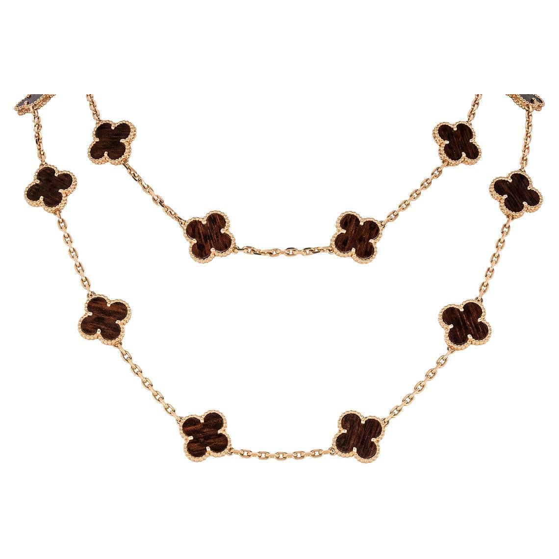 Van Cleef & Arpels Rose Gold Letterwood Vintage Alhambra 20 Motif Necklace