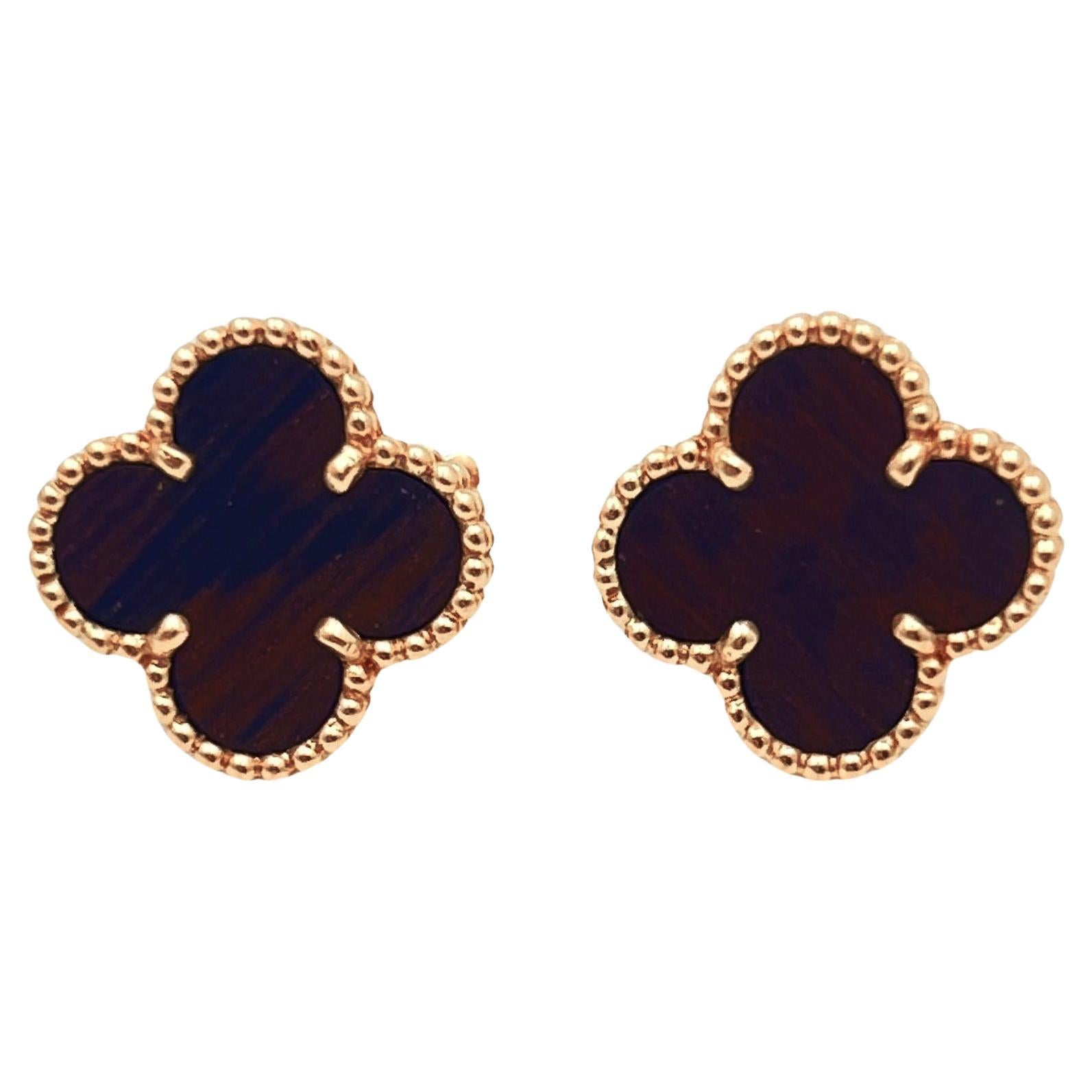 Van Cleef & Arpels Rose Gold Letterwood Vintage Alhambra Earrings