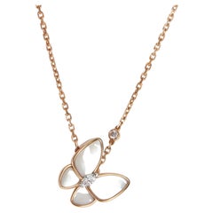 Van Cleef & Arpels Rose Gold Mother Of Pearl and Diamond Two Butterfly Pendant