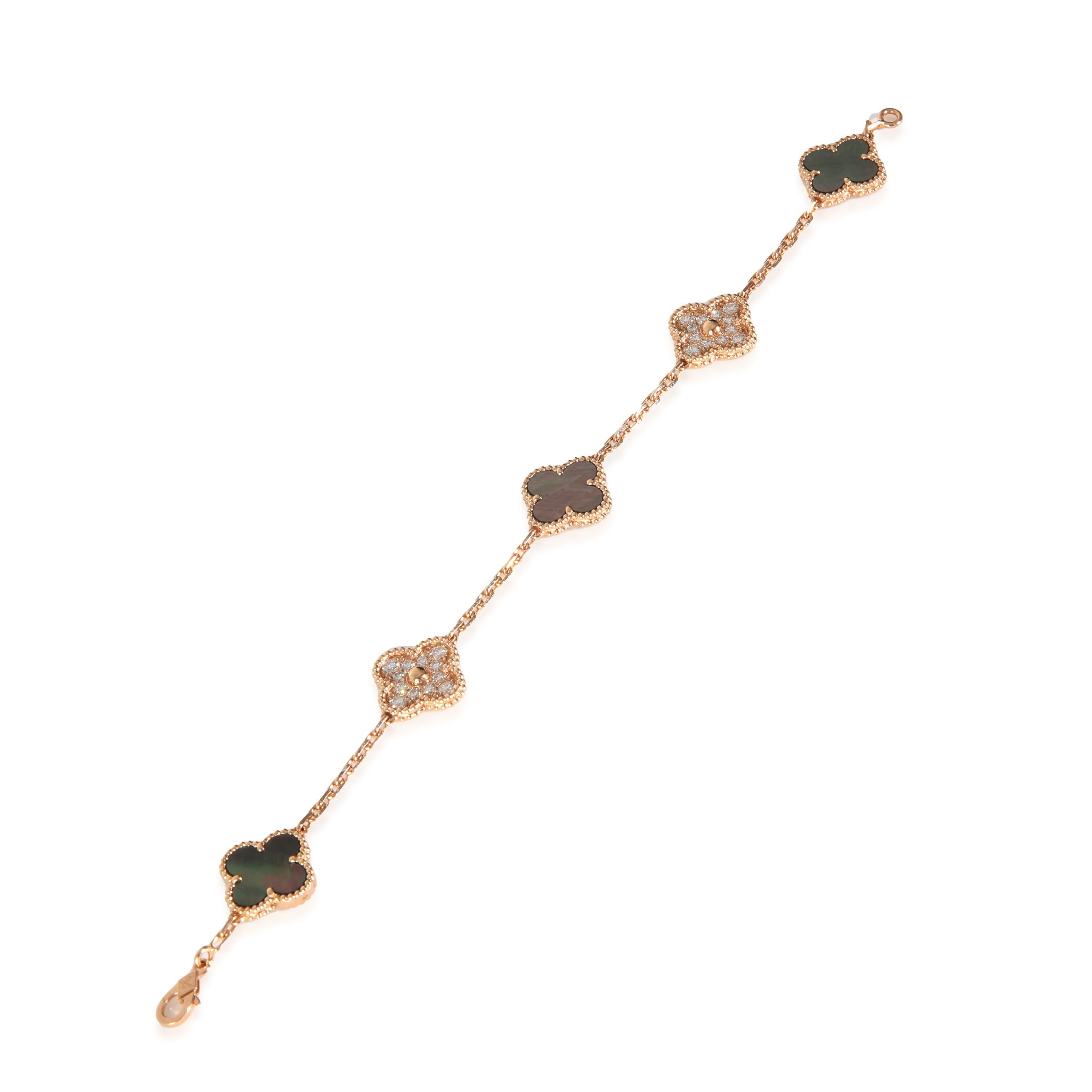 Van Cleef & Arpels Rose Gold Mother Of Pearl & Diamond Alhambra Bracelet In Good Condition For Sale In New York, NY