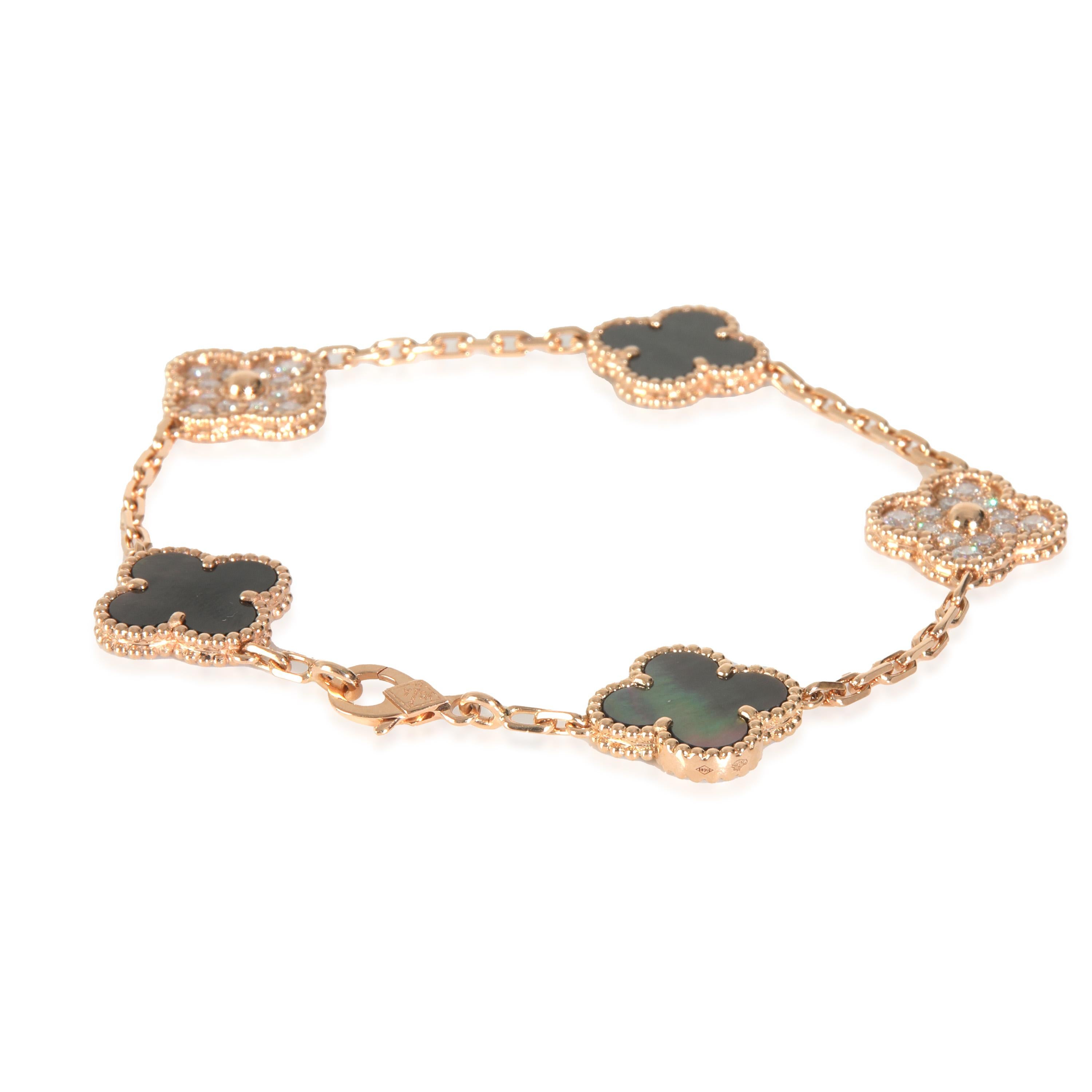 Van Cleef & Arpels Rose Gold Mother Of Pearl & Diamond Alhambra Bracelet For Sale 1