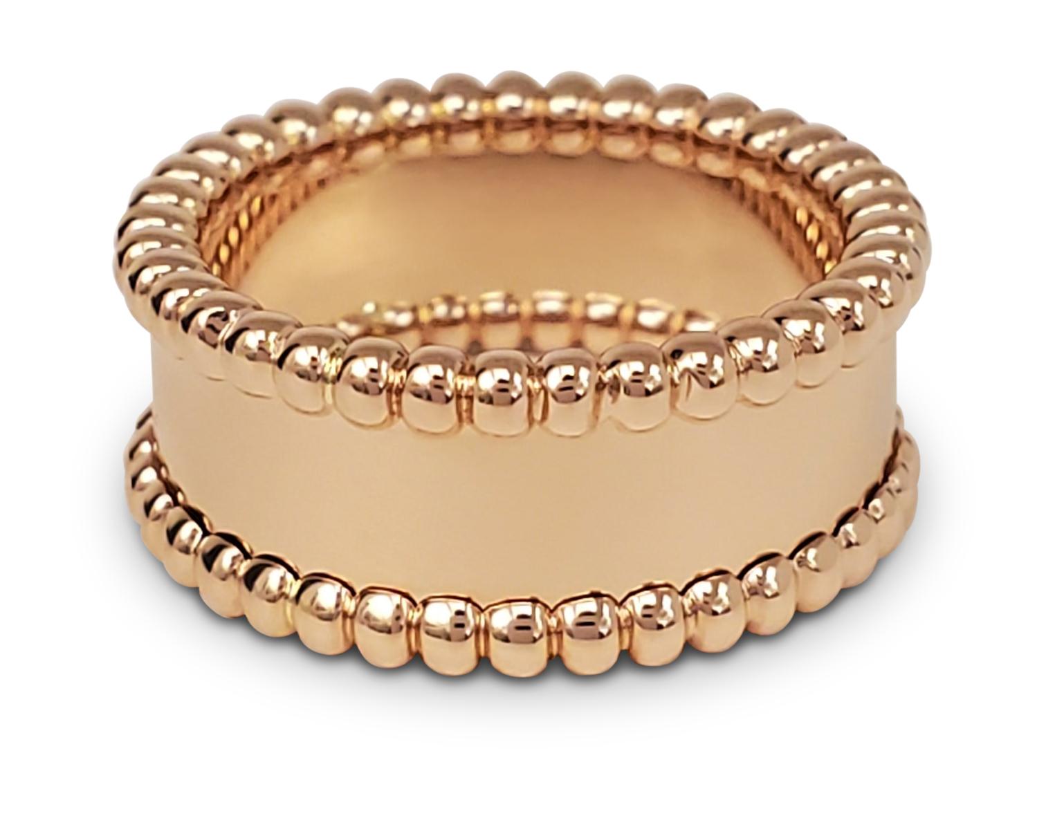 Authentic Van Cleef & Arpels Perlée ring crafted in 18 karat rose gold.  Ring is engraved Van Cleef & Arpels on the outside of the band.  Signed VCA, G750, 48 with serial number. Size 48, US size 4.5.  Ring is presented with original box and