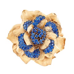 Van Cleef & Arpels Rose Gold Sapphire Flower Brooch