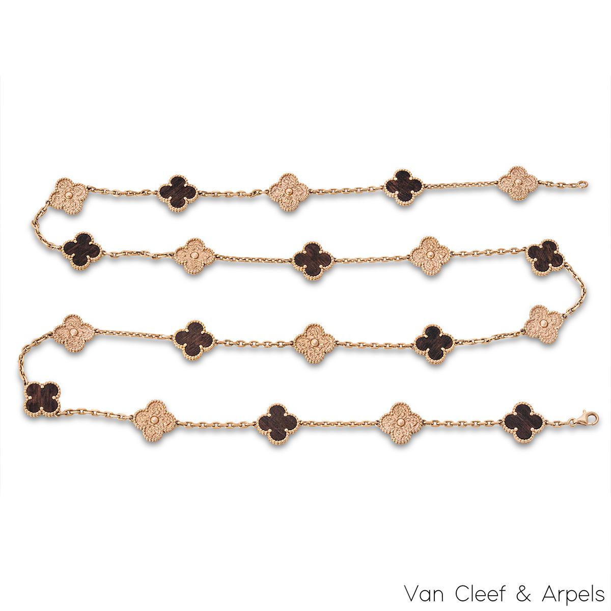 Van Cleef & Arpels Rose Gold Vintage Alhambra Bois D amourette 20 Motif Necklace In Excellent Condition In London, GB