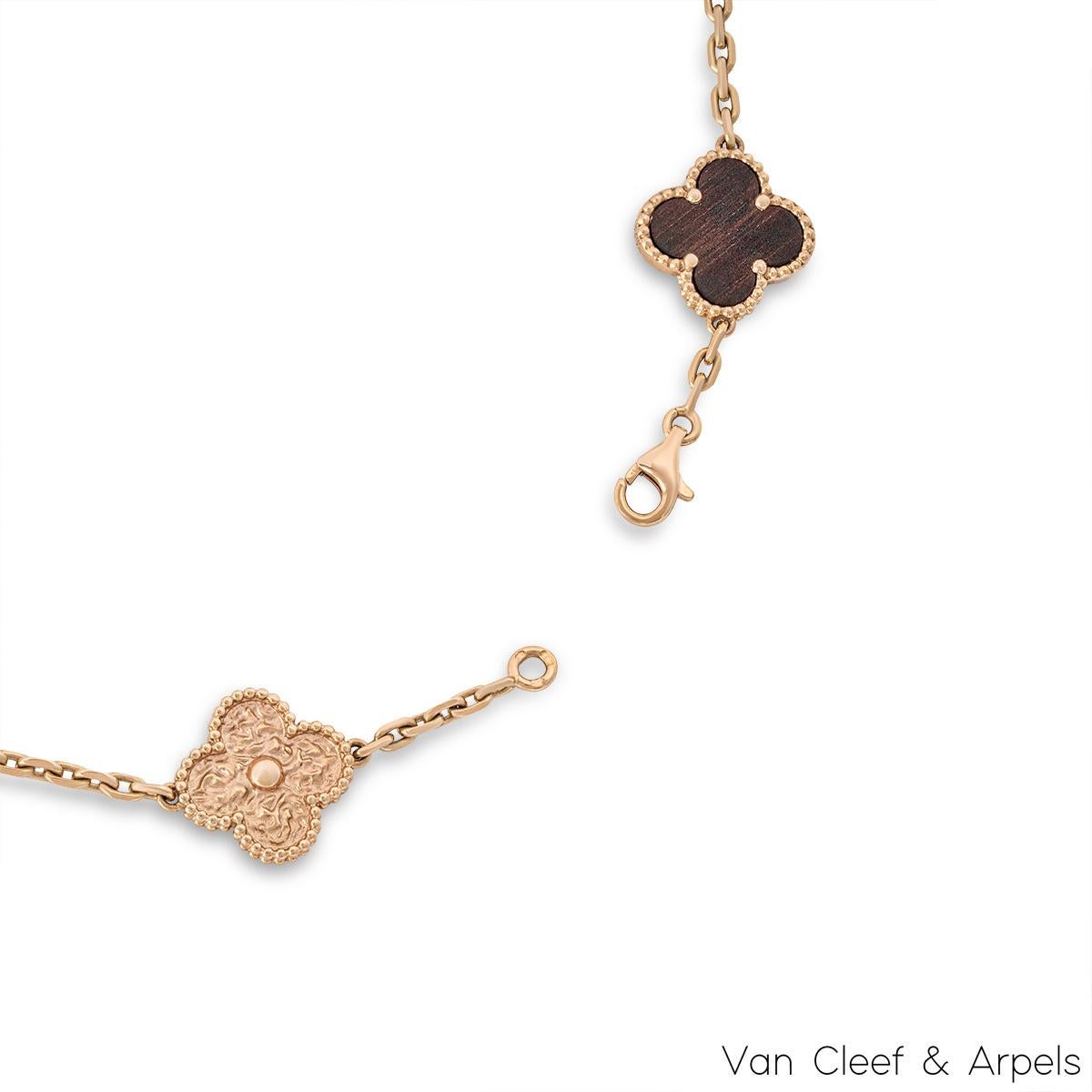 Women's Van Cleef & Arpels Rose Gold Vintage Alhambra Bois D amourette 20 Motif Necklace