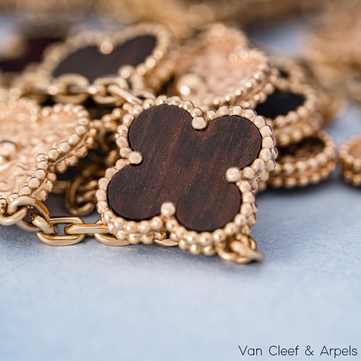 Women's Van Cleef & Arpels Rose Gold Vintage Alhambra Bois D'amourette 20 Motif Necklace