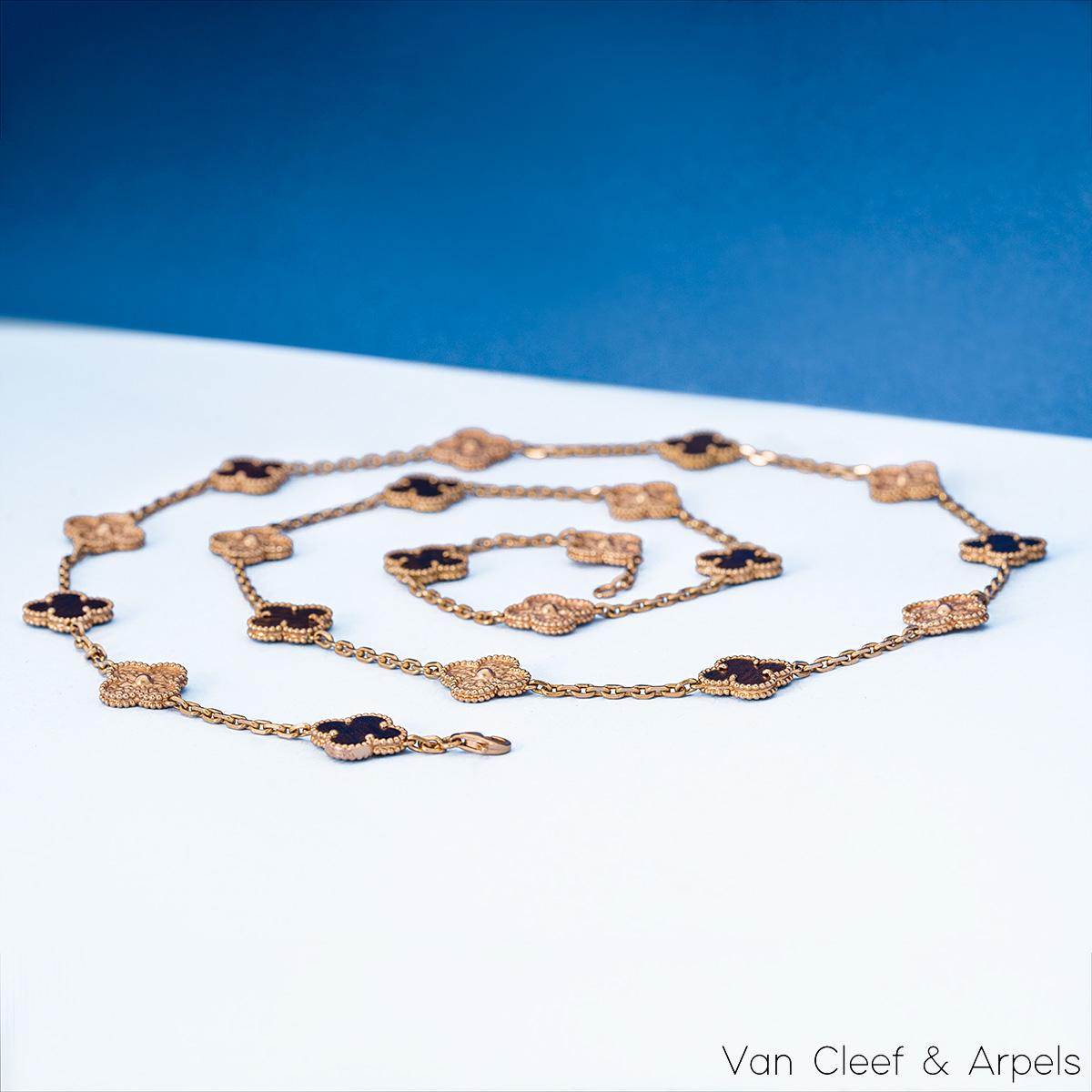 Van Cleef & Arpels Rose Gold Vintage Alhambra Bois D'amourette 20 Motif Necklace 1