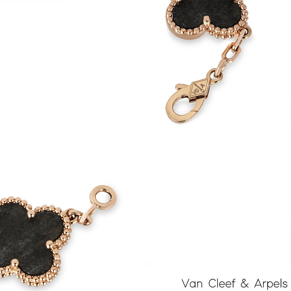 Donna Van Cleef & Arpels Bracciale Rosa e Ossidiana Vintage Alhambra 5 Motivi VCARP75600 in vendita