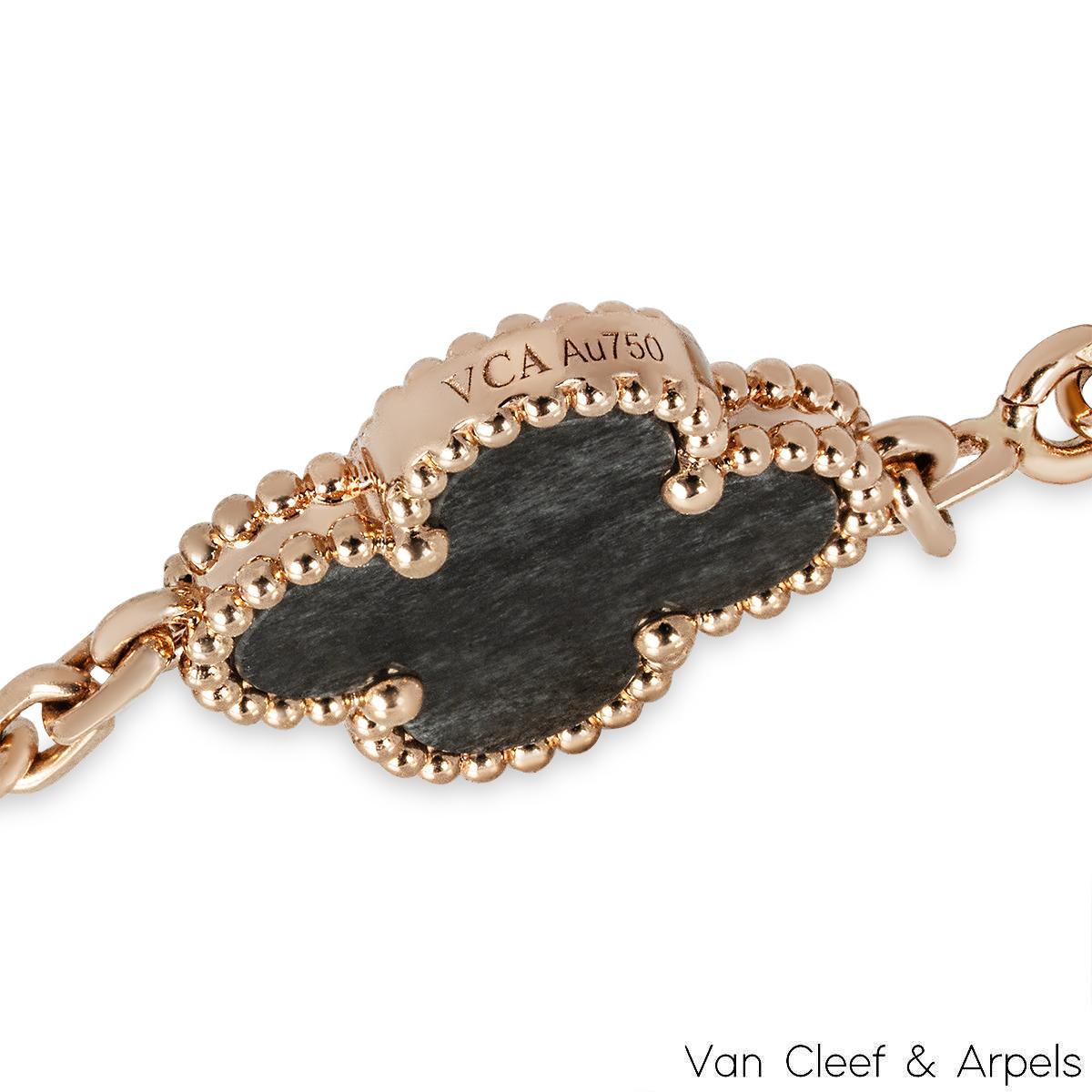 Van Cleef & Arpels Bracciale Rosa e Ossidiana Vintage Alhambra 5 Motivi VCARP75600 in vendita 1
