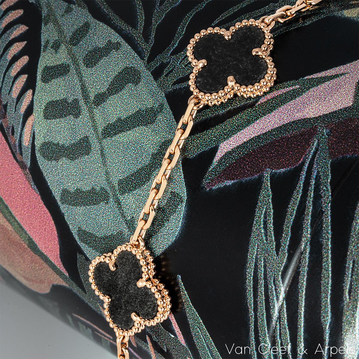 Van Cleef & Arpels Bracciale Rosa e Ossidiana Vintage Alhambra 5 Motivi VCARP75600 in vendita 3