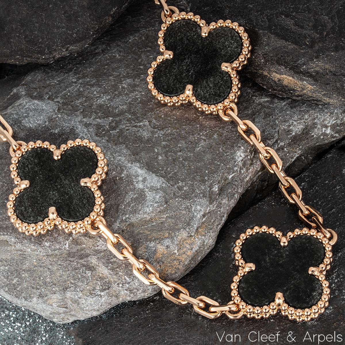 Van Cleef & Arpels Bracciale Rosa e Ossidiana Vintage Alhambra 5 Motivi VCARP75600 in vendita 4