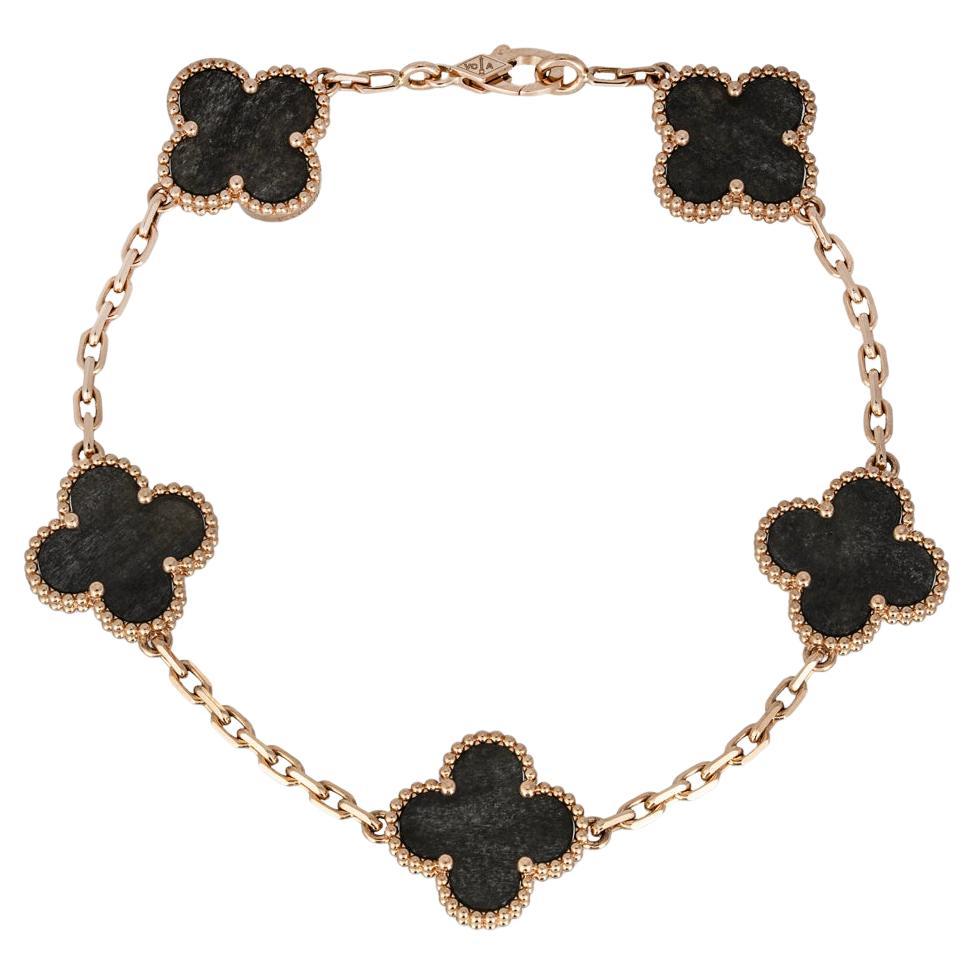 Van Cleef & Arpels Pulsera Vintage Alhambra 5 Motivos Rosa y Obsidiana VCARP75600