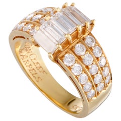 Van Cleef & Arpels Round and Baguette Diamond Yellow Gold Band Ring