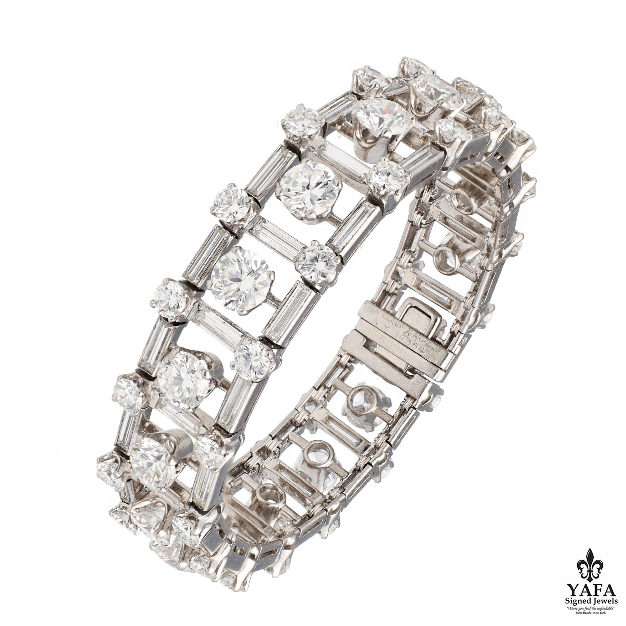 Van Cleef & Arpels Round Brilliant and Baguette Cut Diamond Bracelet In Excellent Condition For Sale In New York, NY