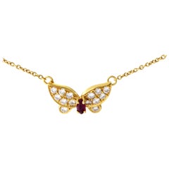 Vintage Van Cleef & Arpels Ruby 0.55 Carat Diamond Gold Butterfly Pendant Necklace