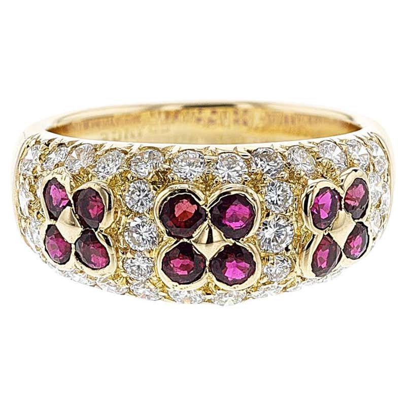 French Van Cleef and Arpels Two Row Diamonds and Twisted Rope Gold Ring ...