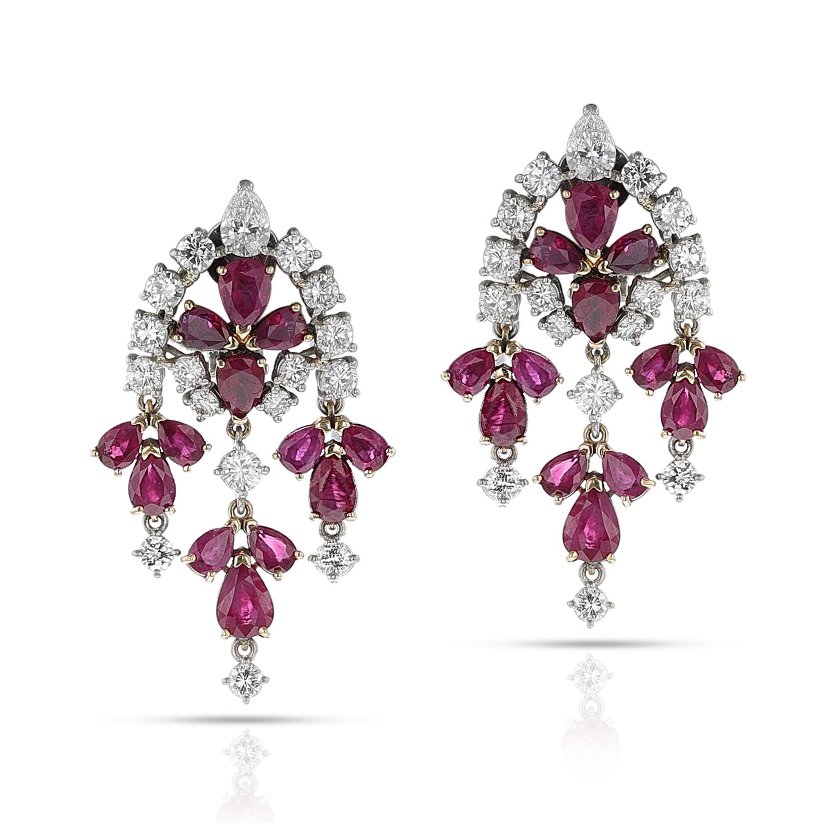 Mixed Cut Van Cleef & Arpels Ruby and Diamond Chandelier Earrings, 18k For Sale