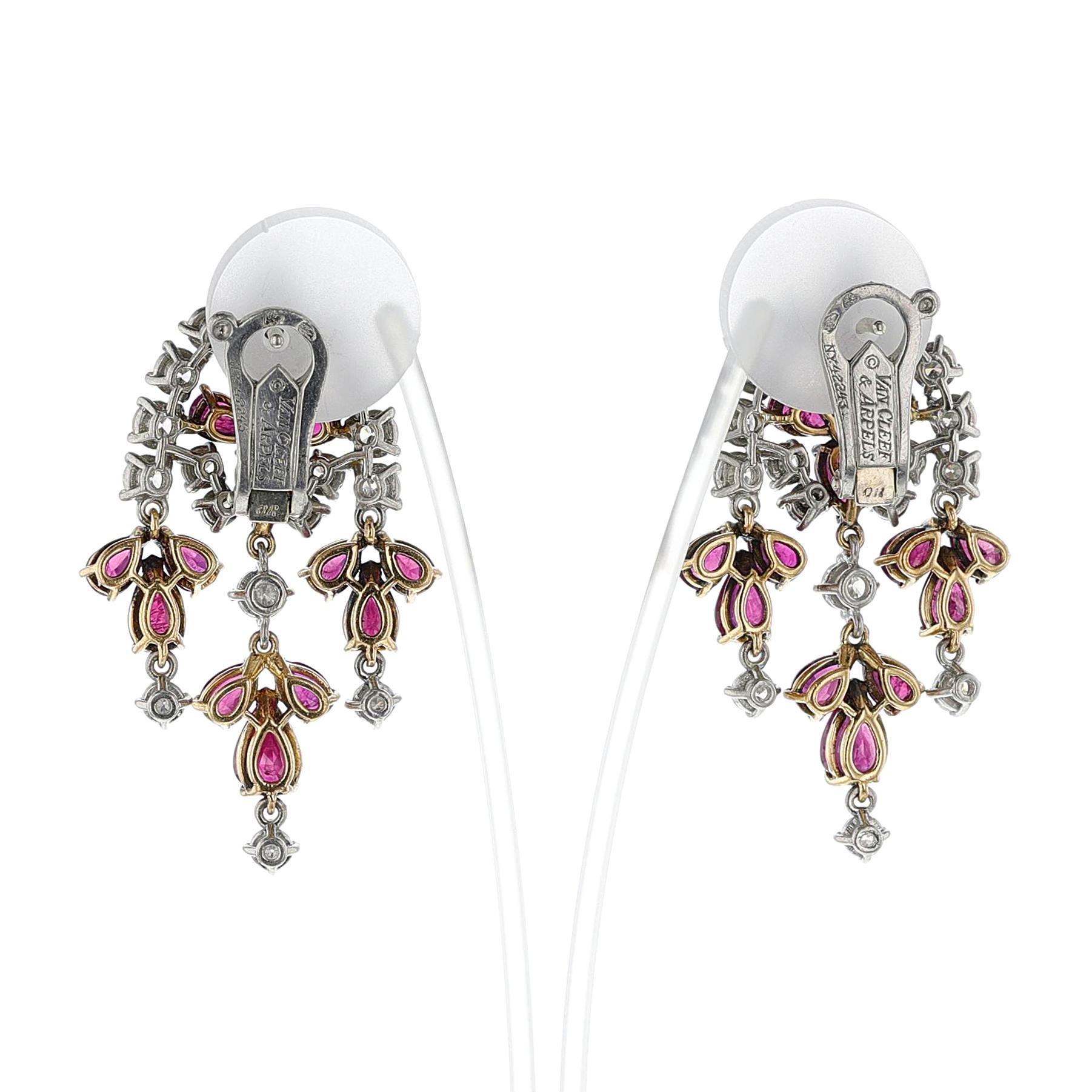 Van Cleef & Arpels Ruby and Diamond Chandelier Earrings, 18k In Good Condition For Sale In New York, NY