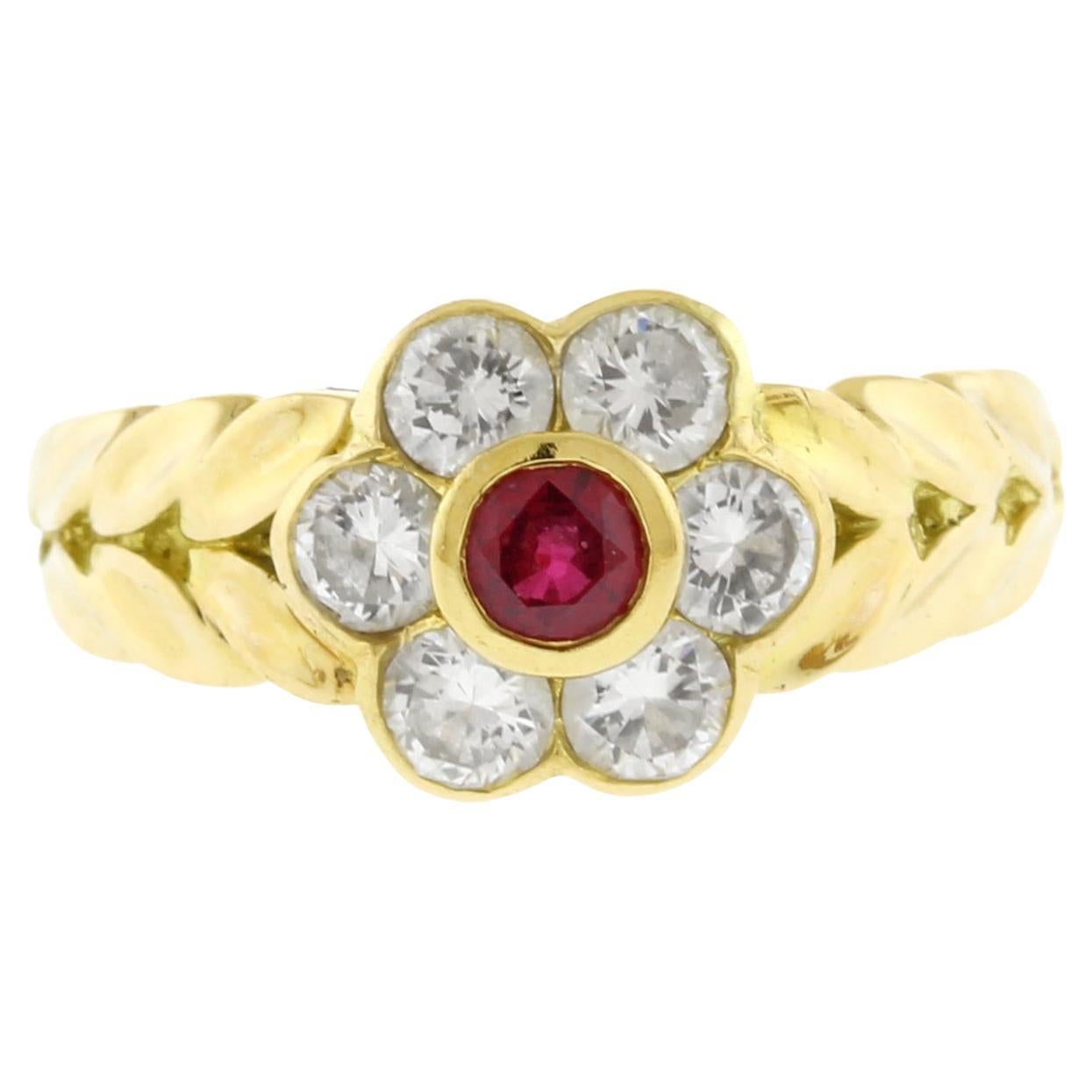 Anillo en racimo de rubíes y diamantes Van Cleef & Arpels