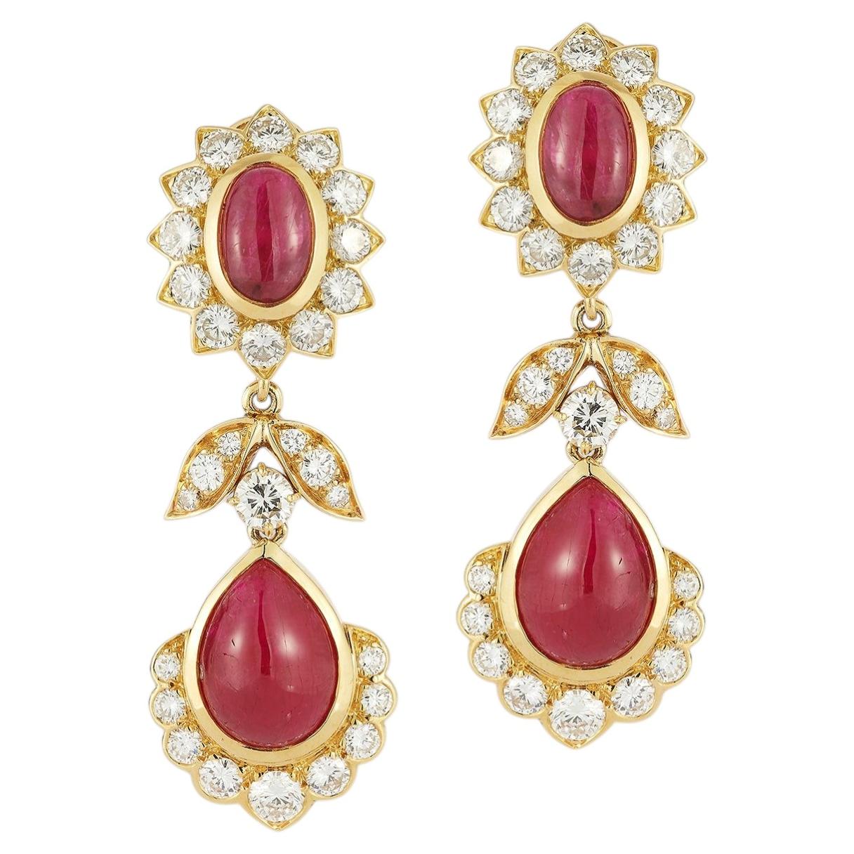 Van Cleef & Arpels Ruby and Diamond Drop Earrings For Sale