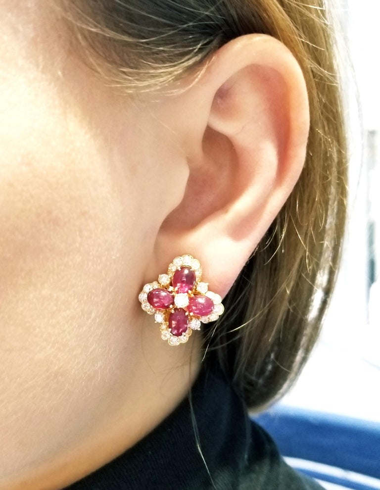 Van Cleef & Arpels Ruby and Diamond Ear Clips For Sale 3