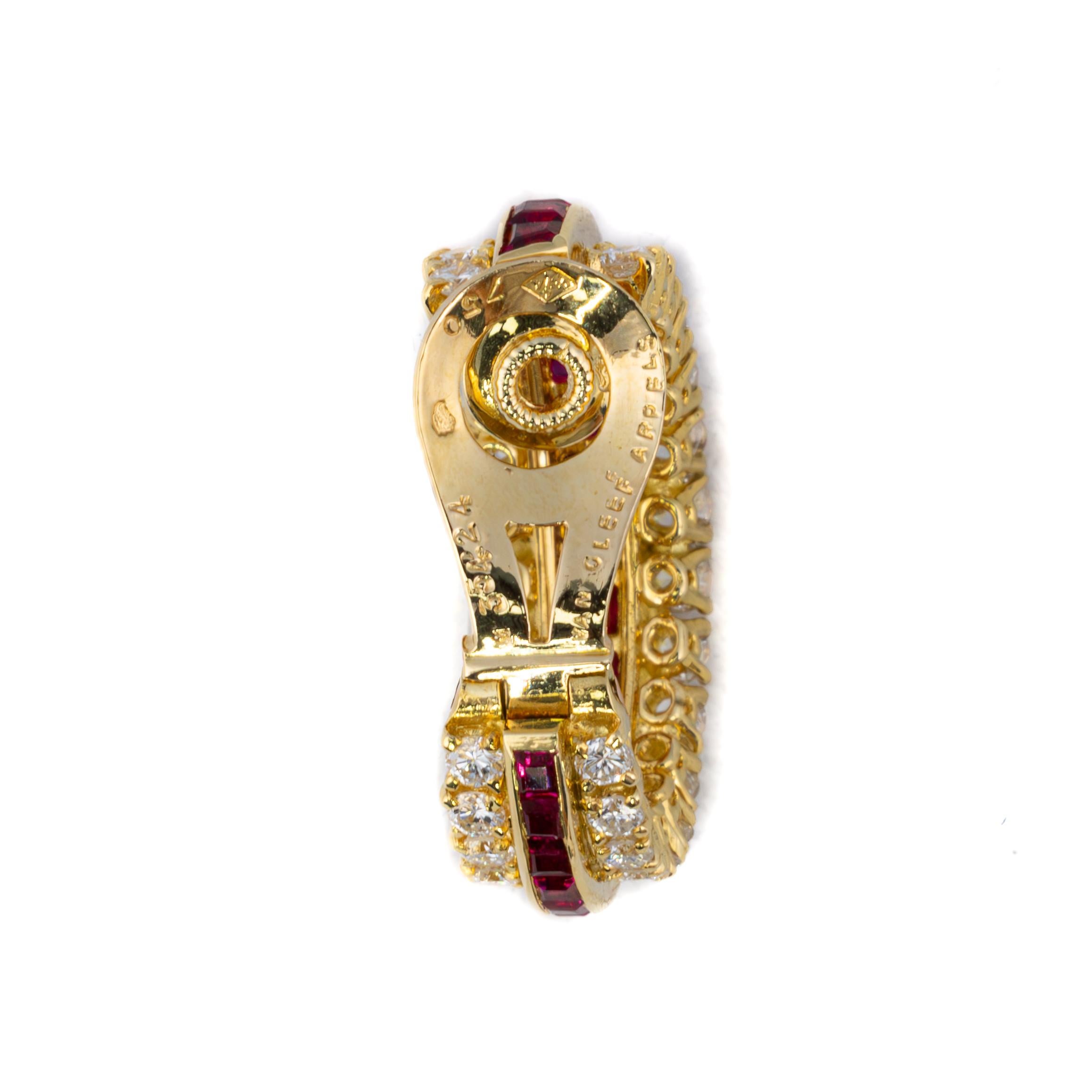 Modern Van Cleef & Arpels Ruby and Diamond Gazelle Hoop Earrings For Sale