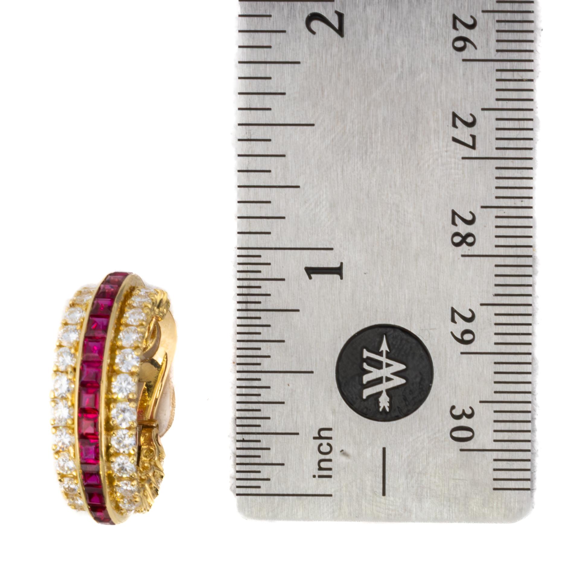Van Cleef & Arpels Ruby and Diamond Gazelle Hoop Earrings In Excellent Condition For Sale In New York, NY