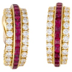Van Cleef & Arpels Ruby and Diamond Gazelle Hoop Earrings