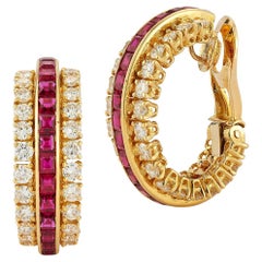 Van Cleef & Arpels Ruby and Diamond Gazelle Hoop Earrings