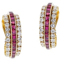 Van Cleef & Arpels Ruby and Diamond Half Hoop Earrings, 18k