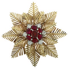 Van Cleef & Arpels Ruby and Diamond Snowflake Brooch Pin Circa 1940 