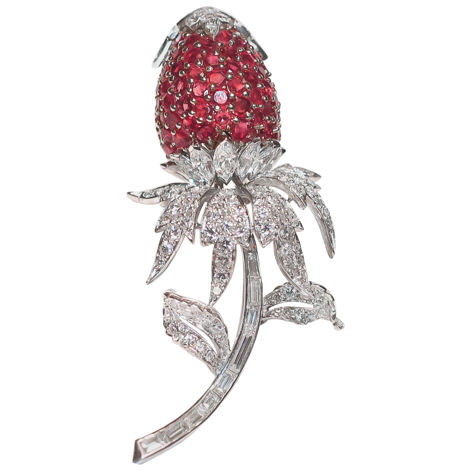 Van Cleef & Arpels Ruby and Diamond Strawberry Brooch For Sale