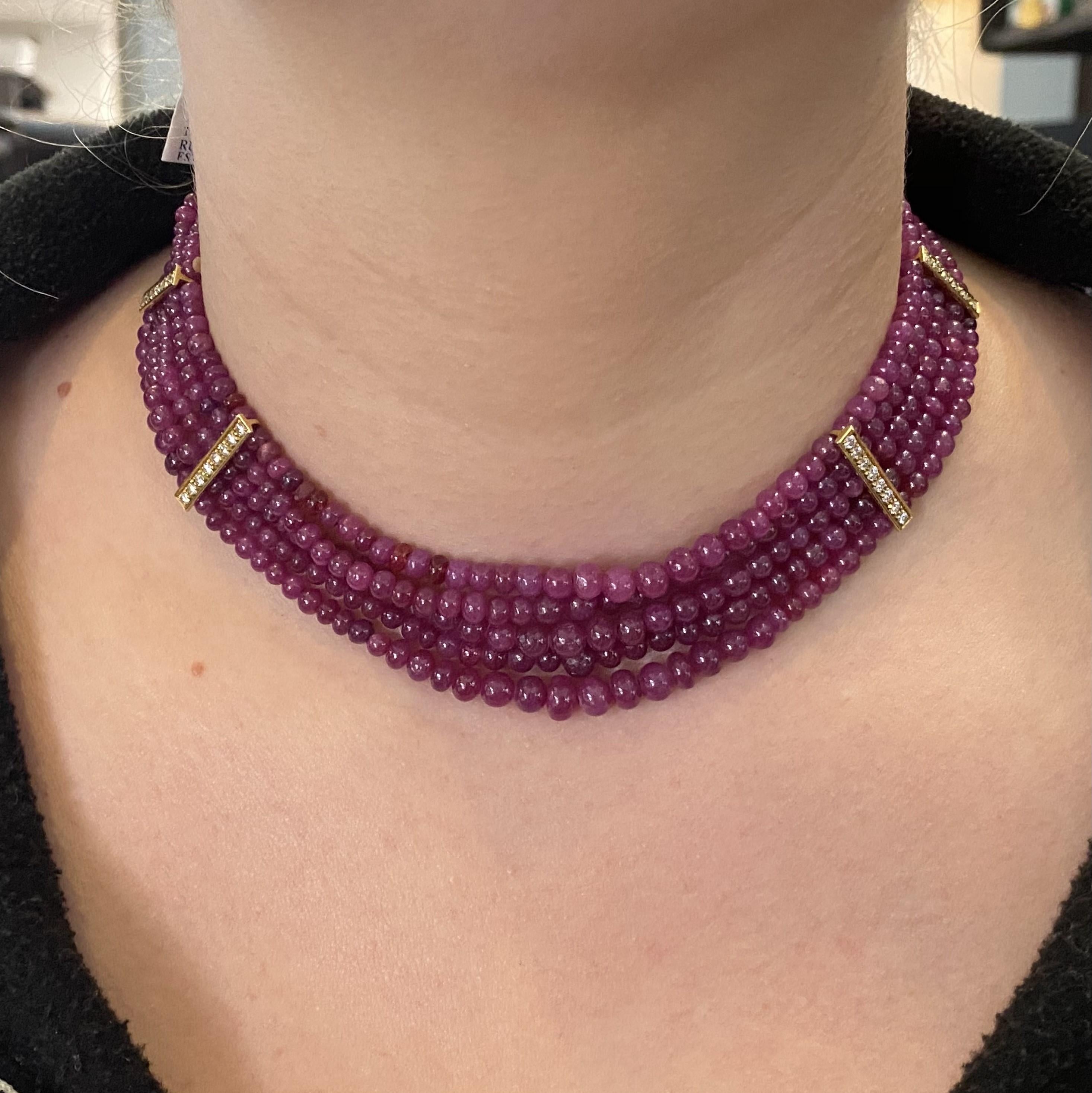 Van Cleef & Arpels Ruby Bead Necklace with 18ky Gold and 3.00 Carat of Diamonds In Good Condition In Philadelphia, PA
