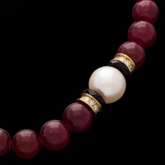 Van Cleef & Arpels Ruby Bead Necklace with Pearls Onyx and Diamonds in 18ct Gold