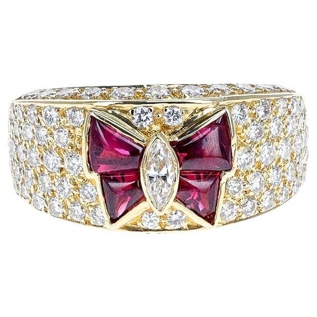Vca Box Van Cleef and Arpels Floral Ruby and Diamond Ring, 18 Karat, with ...