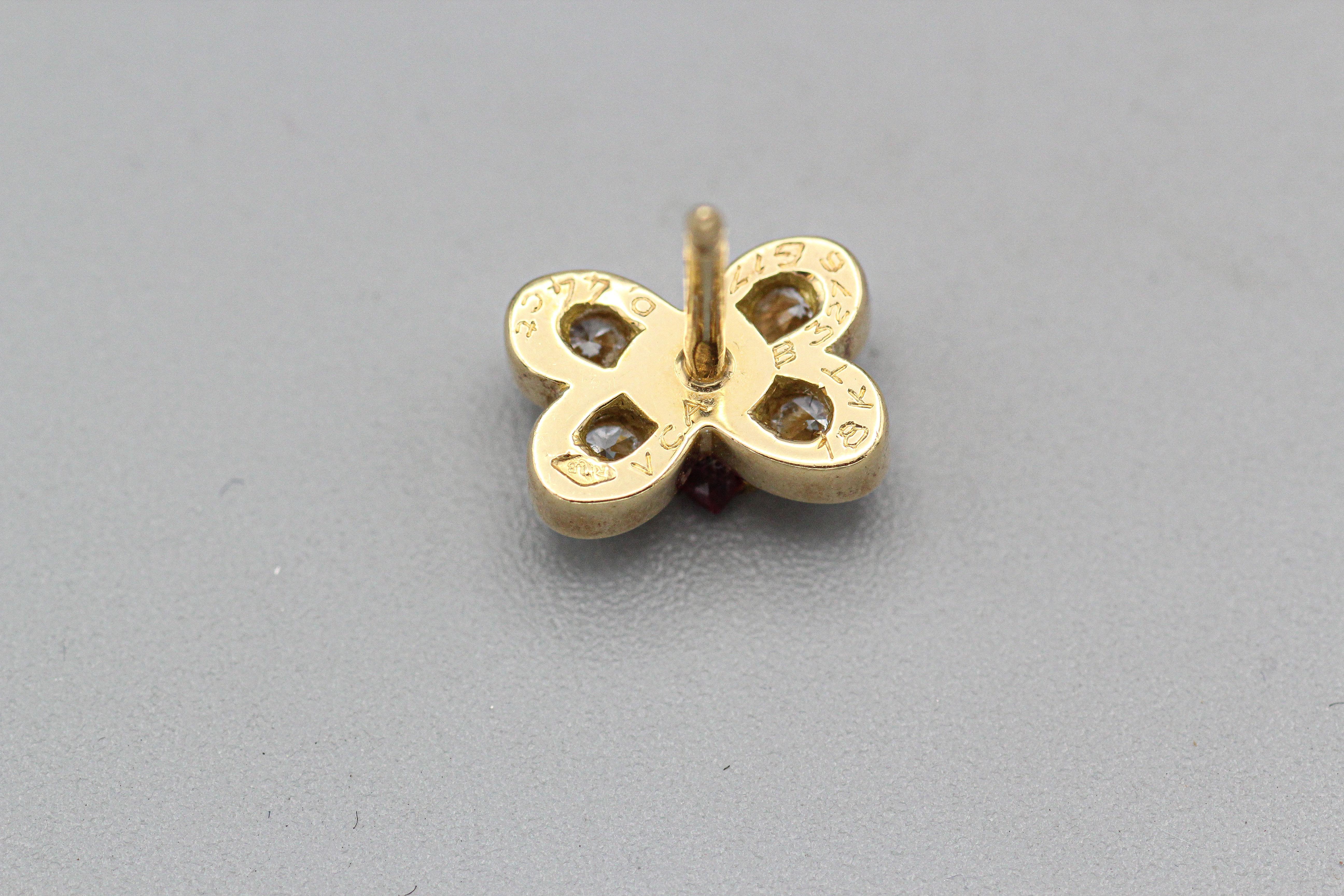 Van Cleef & Arpels Ruby Diamond 18k Yellow Gold Butterfly Stud Earrings 1
