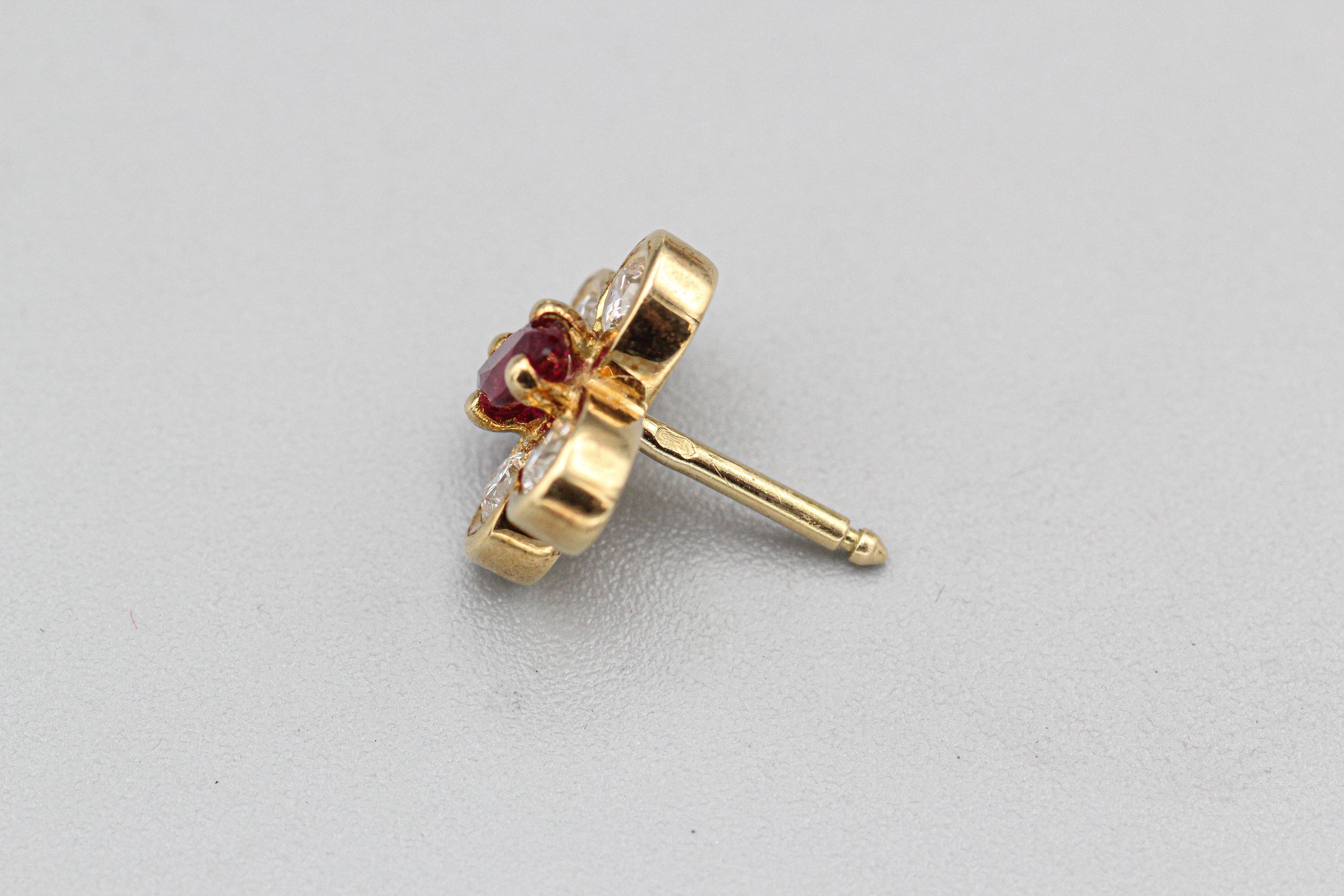 Van Cleef & Arpels Ruby Diamond 18k Yellow Gold Butterfly Stud Earrings 2