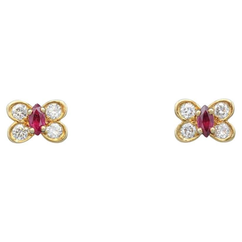 Van Cleef & Arpels Ruby Diamond 18k Yellow Gold Butterfly Stud Earrings