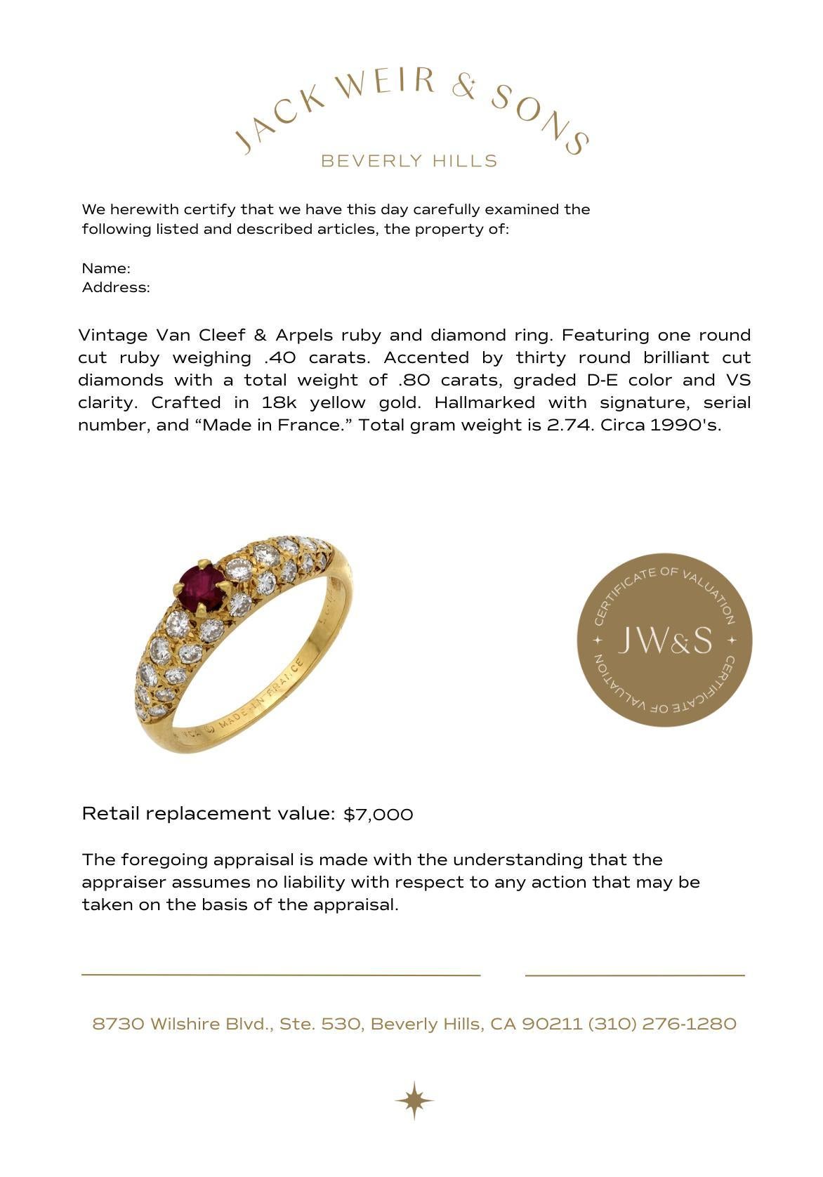 Van Cleef & Arpels ruby diamond 18k yellow gold pave ring For Sale 1