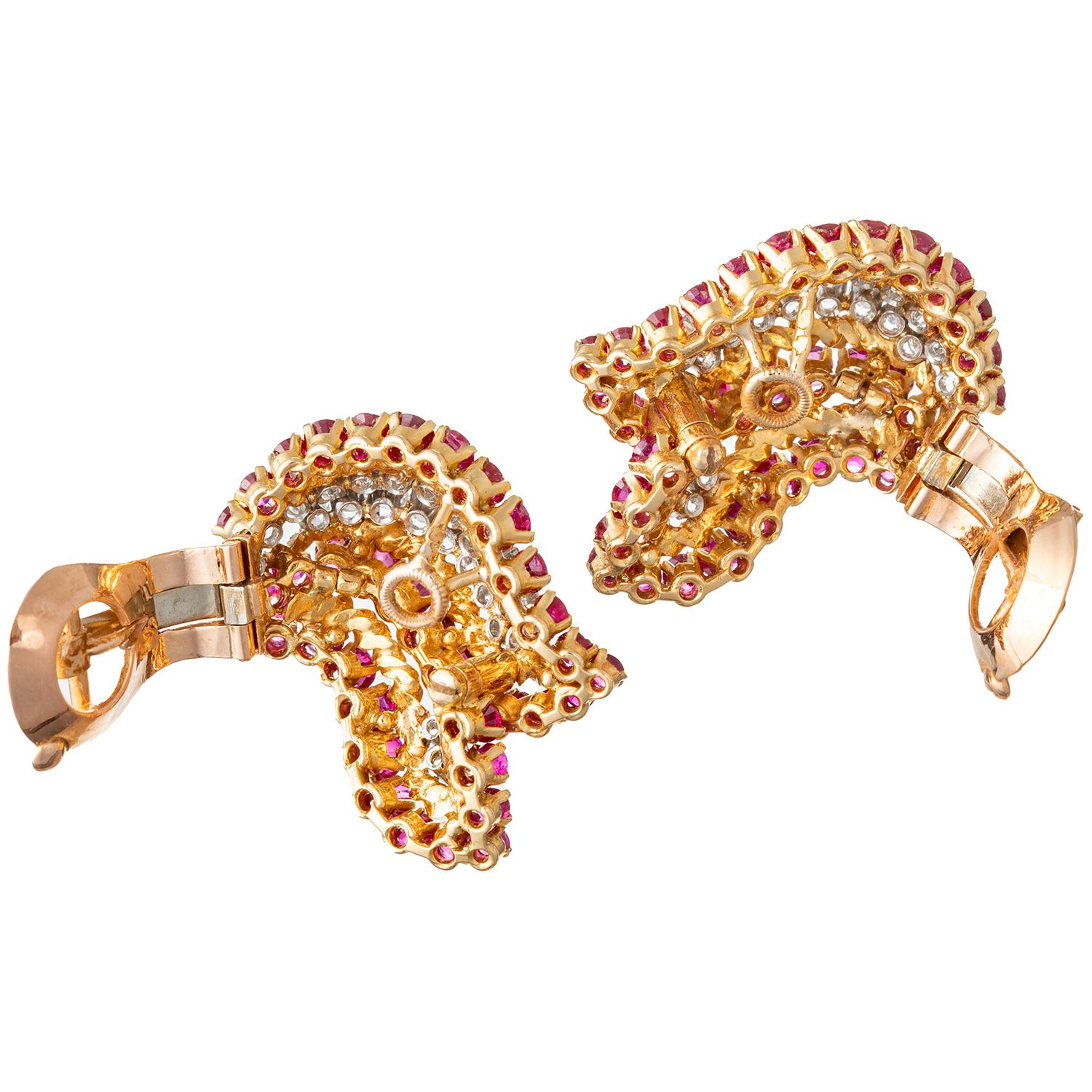 Modern Van Cleef & Arpels Ruby Diamond Belles Feuilles Earrings For Sale