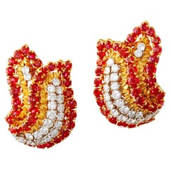 Retro Van Cleef & Arpels Ruby Diamond Belles Feuilles Earrings