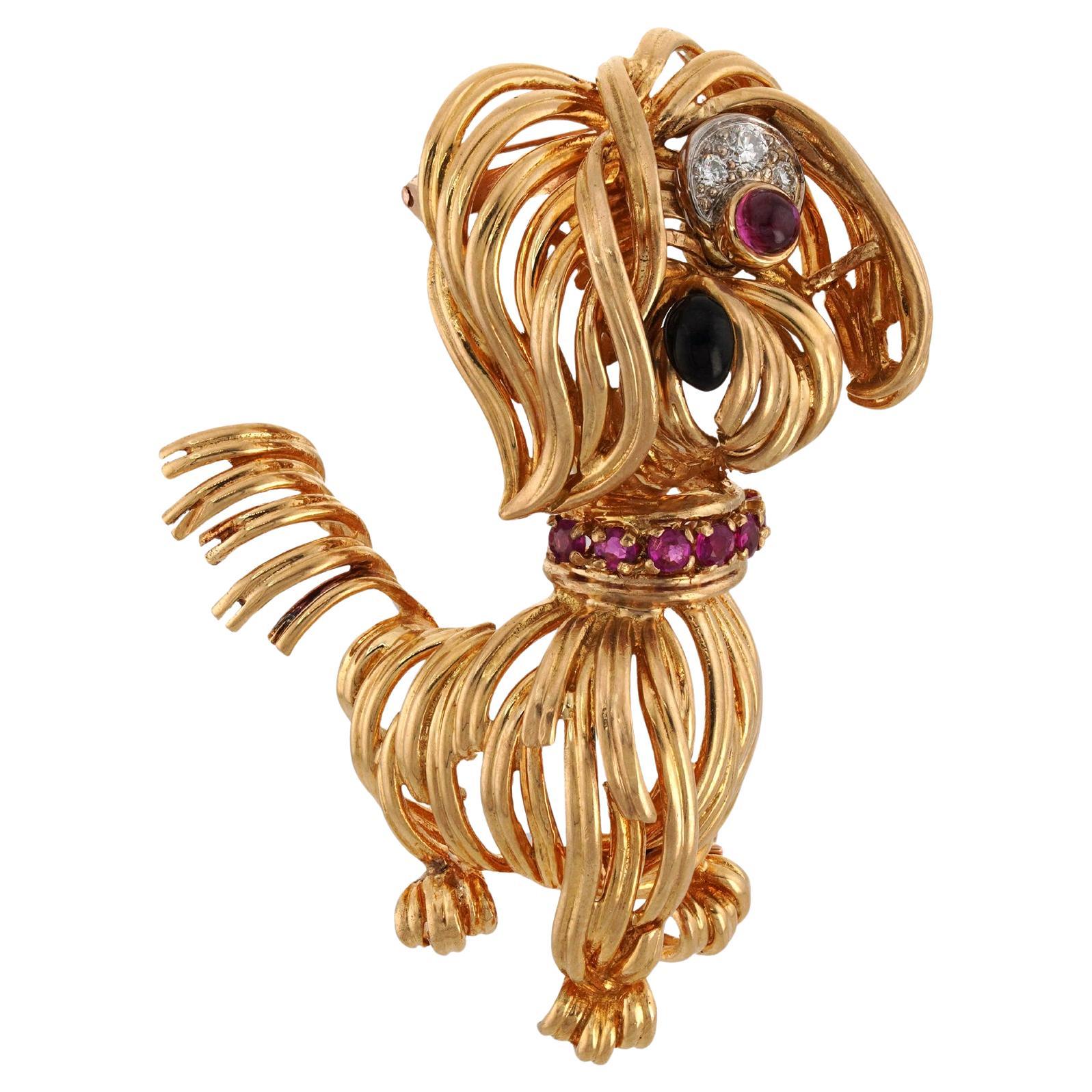 VAN CLEEF & ARPELS Rubin-Diamant-Emaille-Gelbgold-Hundebrosche