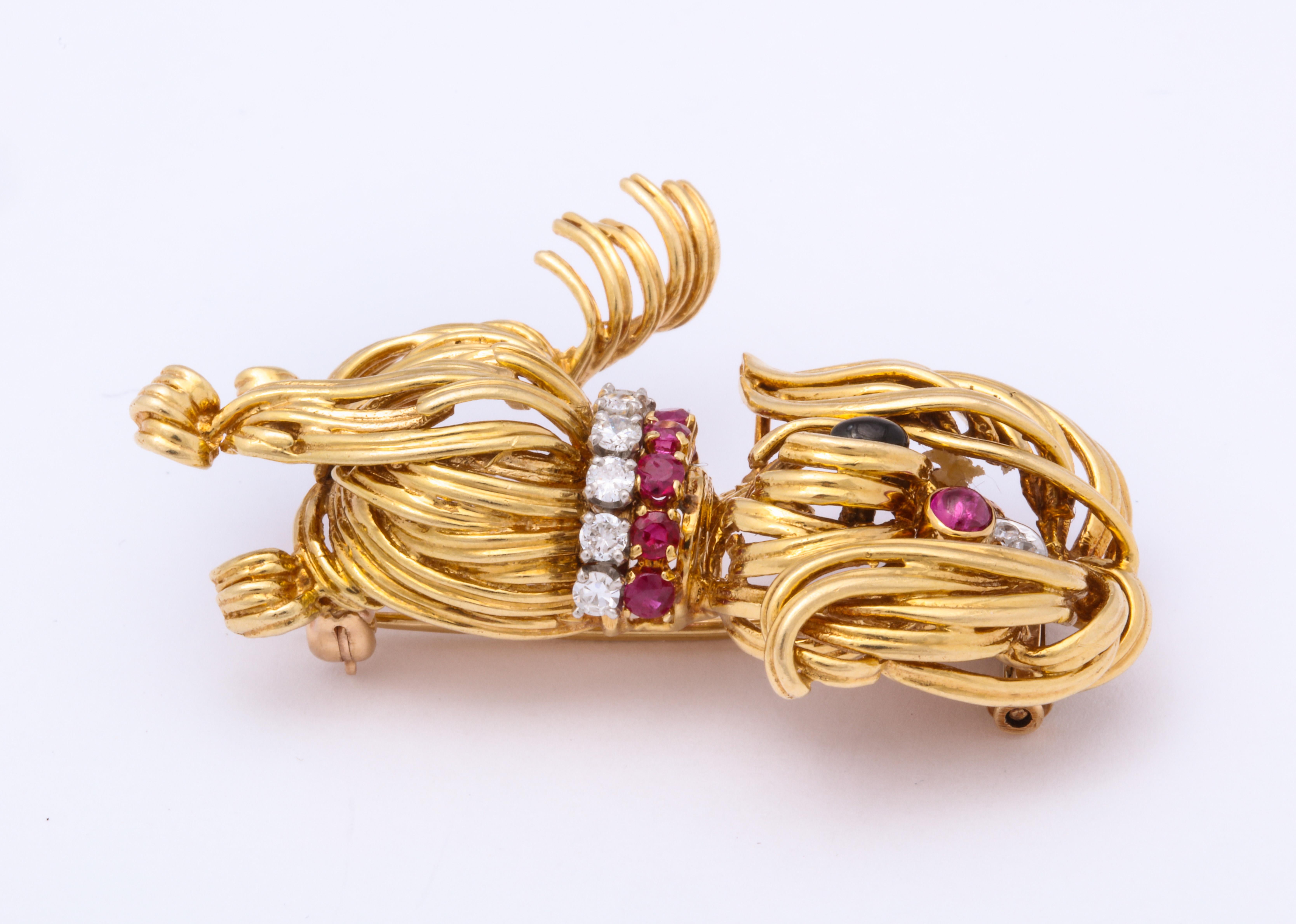 Van Cleef & Arpels Ruby Diamond Gold Dog Pin In Good Condition In Bal Harbour, FL