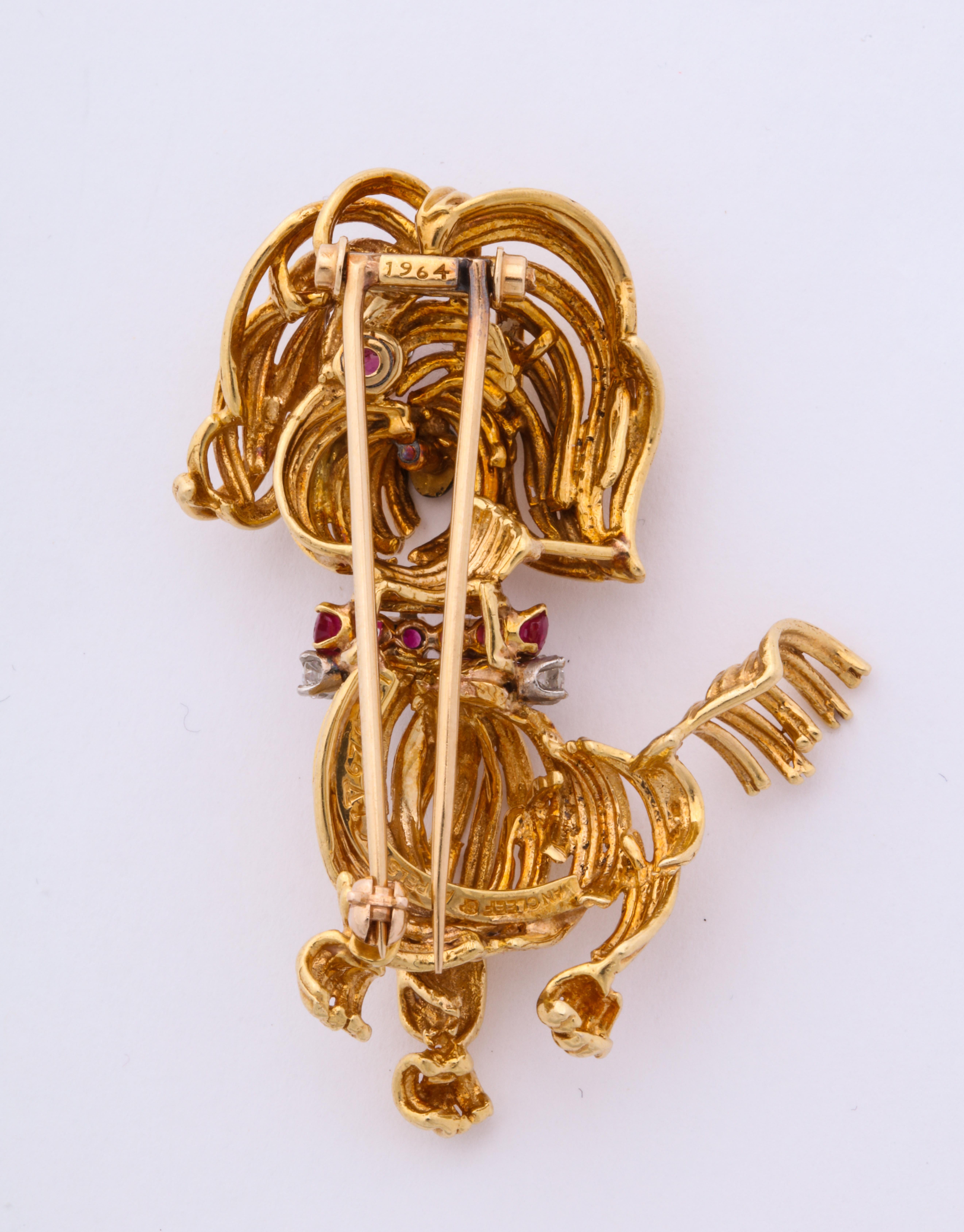 Women's or Men's Van Cleef & Arpels Ruby Diamond Gold Dog Pin